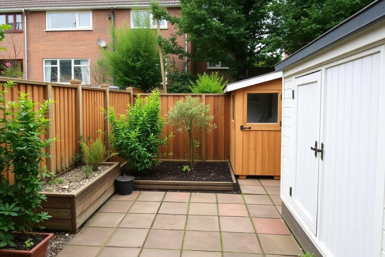 Achtertuin met berging